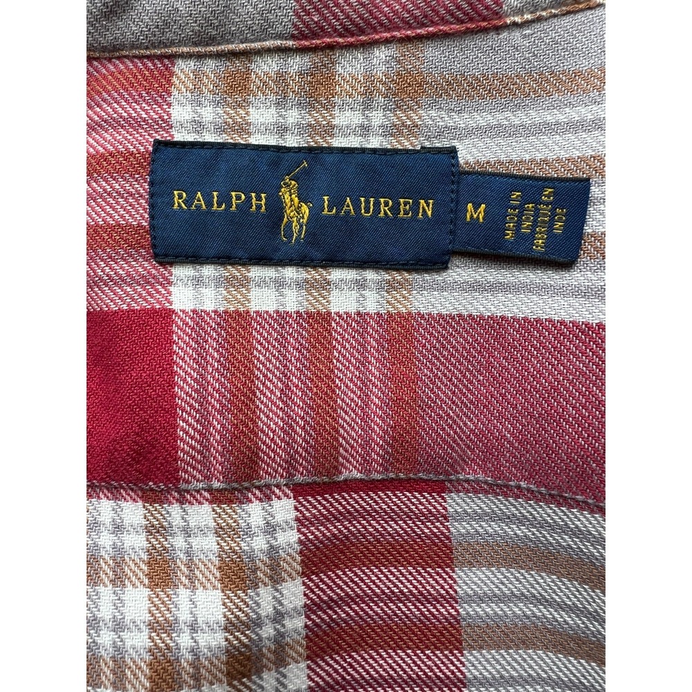 Polo Ralph Lauren Plaid Flannel Shirt Mens M Red Tan Gray Blue Pony Cotton RARE - Picture 7 of 10
